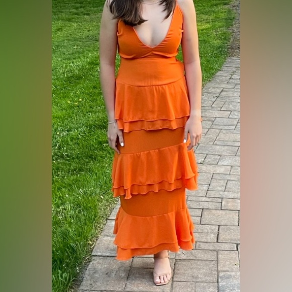Missguided Orange Tiered Dress